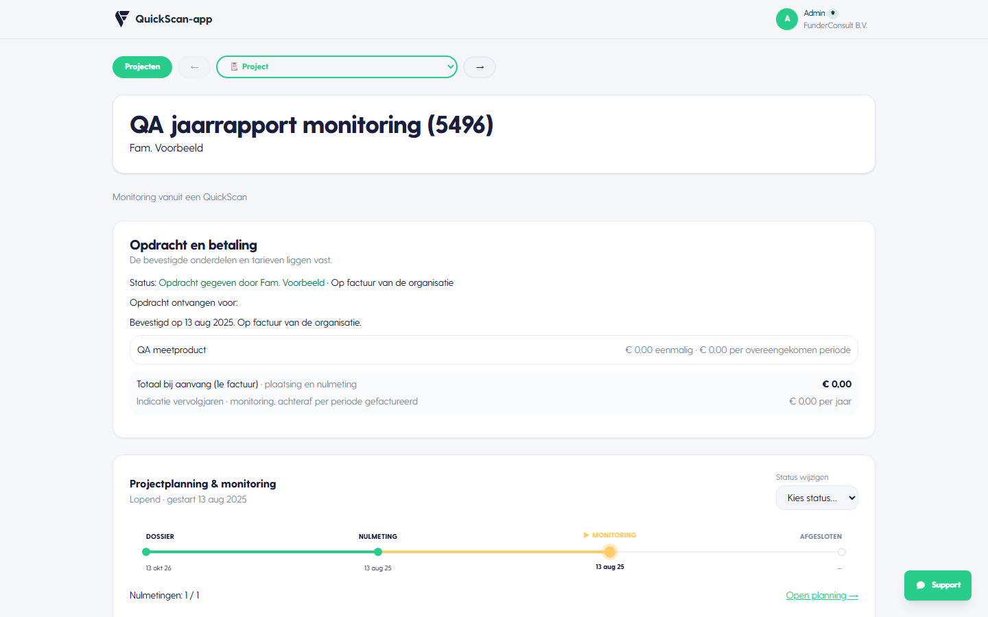 Een monitoringdossier met opdracht, betaling en planning