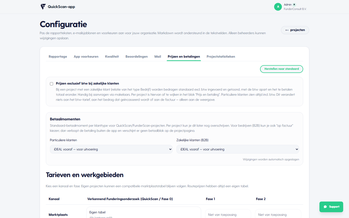 Configuratie-tab Prijzen en betalingen
