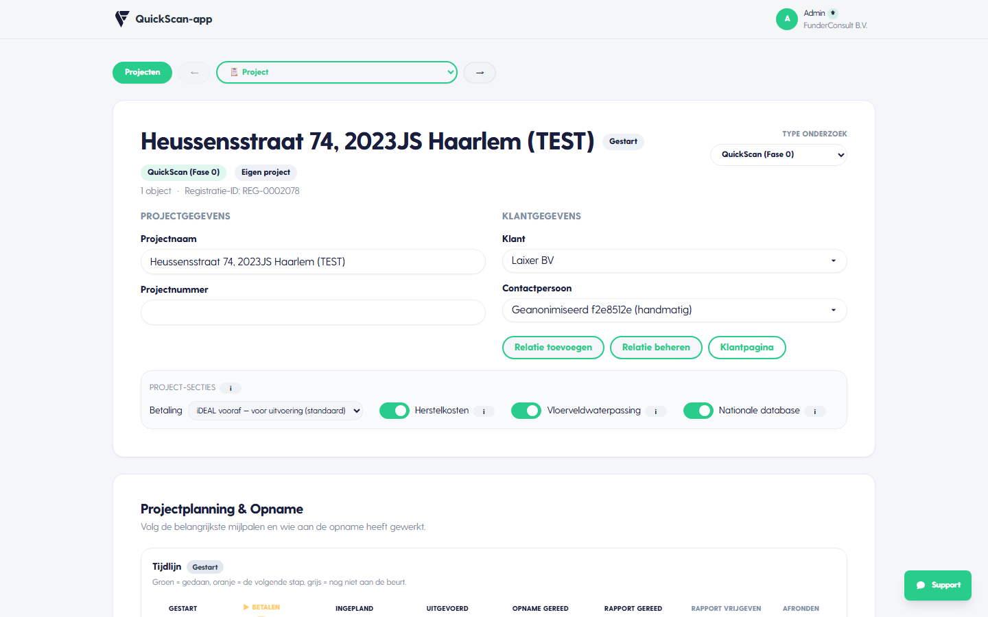 Contact met de klant op de projectpagina